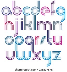 Colorful lowercase letters with rounded corners, animated spherical striped font.