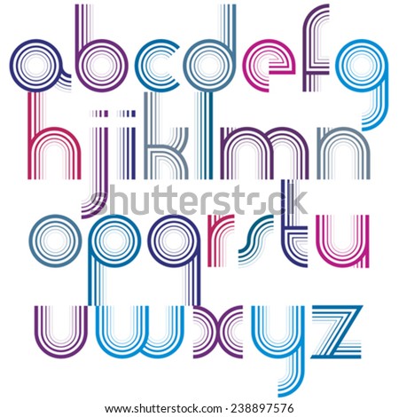 Colorful lowercase letters with rounded corners, animated spherical striped font.
