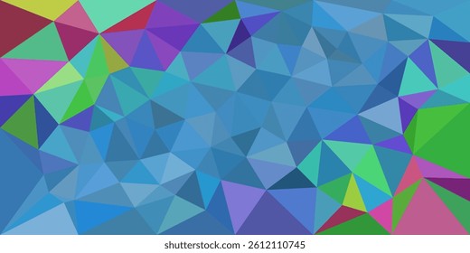 Colorful low-poly abstract background with a mix of blue, green, purple, and red triangles. Geometric and vibrant, perfect for modern digital design or creative visuals.

