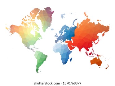 Colorful low-poly world map.  Great for presentations or educational use.