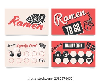 A colorful loyalty card template that offers customers discounts and rewards like an extra bowl of ramen noodles for frequent visits to the restaurant