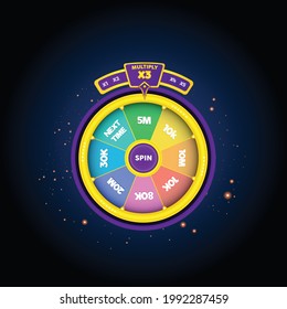 Colorful Lucky Spin wheel User Interface Panel - Mobile Game Assets Spinning lucky roulette vector illustration.