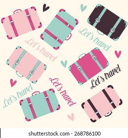 Colorful luggage seamless pattern background