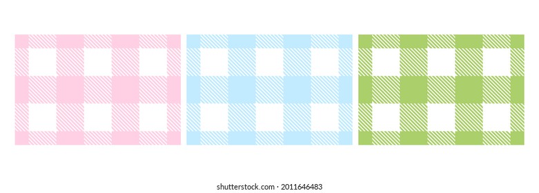 Colorful Lumberjack plaid seamless pattern set. Scottish cage wallpaper collection. Simple blue, pink and green vintage textile design. Tartan plaid concept. Abstract checkered vector background