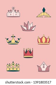 Colorful luxurious crowns vector collection