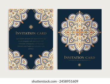 Colorful luxury invitation card design with vector mandala pattern. Vintage ornament template. Can be used for background and wallpaper. Elegant and classic vector elements great for decoration.