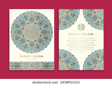 Colorful luxury invitation card design with vector mandala pattern. Vintage ornament template. Can be used for background and wallpaper. Elegant and classic vector elements great for decoration.