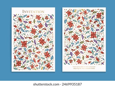 Colorful luxury invitation card design with vector mandala ornament pattern. Vintage template. Can be used for background and wallpaper. Elegant and classic vector elements great for decoration.