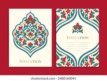 Colorful luxury invitation card design with vector ornament pattern. Vintage template. Can be used for background and wallpaper. Elegant and classic vector elements great for decoration.