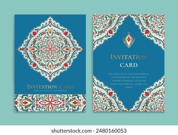 Colorful luxury invitation card design with vector ornament pattern. Vintage template. Can be used for background and wallpaper. Elegant and classic vector elements great for decoration.