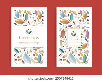 Colorful luxury invitation card design with vector ornament pattern. Vintage template. Can be used for background and wallpaper. Elegant and classic vector elements great for decoration.