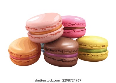 Colorful macarons cakes, Small French cakes realistic vector