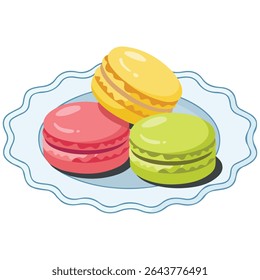 Colorful macarons dessert set isolated vector illustration on white background