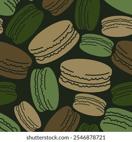 Colorful macarons Military pattern seamless. Army macaroons background