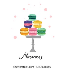 Colorful macaroons cookies. Menu dessert label product placements