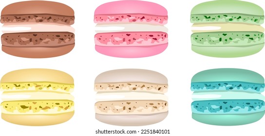 Colorful macaroons isolated on white background. Vector illustration. Icons set. 