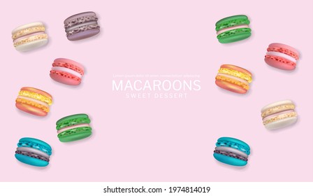 Colorful macaroons poster Vector realistic. 3d detailed illustration