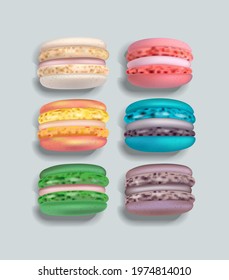 Colorful macaroons set Vector realistic. 3d detailed illustration