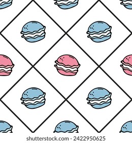Colorful macaroons vector seamless pattern. Doodle cartoon style