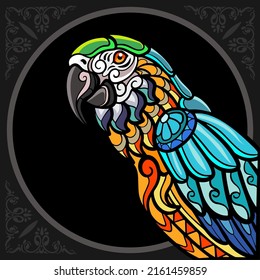 Colorful macaw bird mandala arts. isolated on black background.