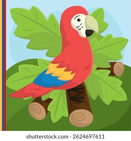 Colorful macaw in jungle. Vector illustration