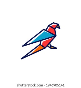 colorful macaw parrot bird logo abstract geometric line vector design, minimal and simple outline icon.