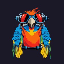 Colorful Macaw Parrot Head Visual Identity Vector Illustration, Cockatoo Bird Mascot On The Jungle Badge