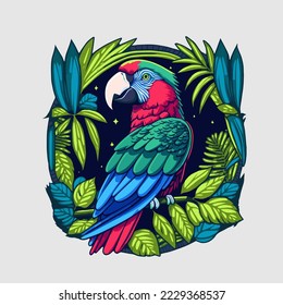 Colorful macaw parrot head visual identity vector illustration, Cockatoo bird Mascot on the Jungle Badge