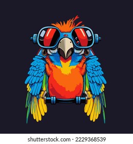 Colorful macaw parrot head visual identity vector illustration, Cockatoo bird Mascot on the Jungle Badge