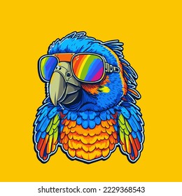 Colorful macaw parrot head visual identity vector illustration, Cockatoo bird Mascot on the Jungle Badge