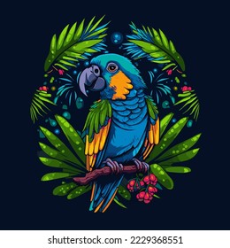 Colorful macaw parrot head visual identity vector illustration, Cockatoo bird Mascot on the Jungle Badge