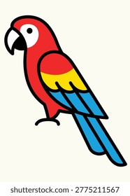 Colorful macaw parrot sitting vector illustration for pet branding