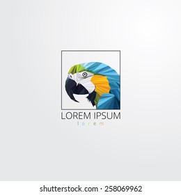 colorful macaw parrot`s head logo element for business visual identity in low polygon style 