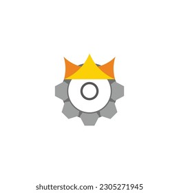 colorful machine king cog crown logo vector 