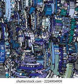 Colorful machine parts detail, freehand drawn fantasy illustration