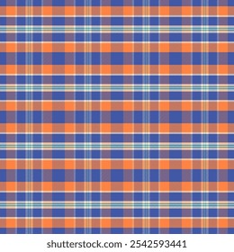 Padrão colorido madras.Xadrez com sarja tecer repete o padrão em azul e laranja.Tartan padrão sem emenda com listras.Vetor ilustração gráfica textura de fundo para têxteis e impressão.