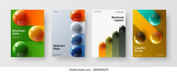 Conjunto de plantillas de diseño de vectores A4 de portada de revista colorida. Composición de diseño de identidad corporativa en 3D mínima.