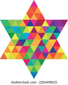 Colorful Magen David. Star of David Hexagram with triangle mosaic pattern.