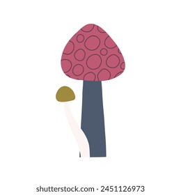 Colorful magic mushrooms, cartoon flat vector illustration isolated on white background. Spooky and creepy halloween design element.