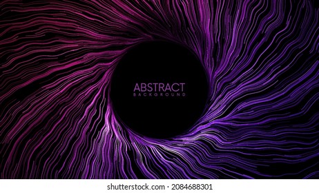 Colorful magic portal with glowing waved spiral streaks. Glowing futurictic teleport tunnel. Abstract vector background with place for your content