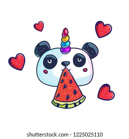colorful magic unicorn panda with rainbow horn isolated  on white background
