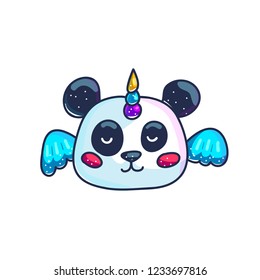 colorful magic unicorn panda with rainbow horn isolated  on white background
