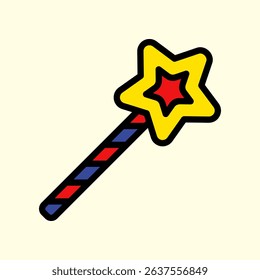 Colorful Magic Wand Illustration With Star and Striped Handle Design