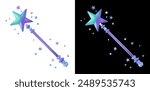 A colorful magic wand with a star-shaped top, adorned with small stars and bubbles. Rendered in 3D cartoon realistic style, it is ideal for games, UI, UX, and fantasy-themed projects. Vector 