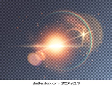 Colorful magical light effect with rainbow halo, various gleams and beams.