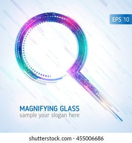 Colorful magnifying glass. Abstract magnifying glass. Vector background. Abstract technology lines