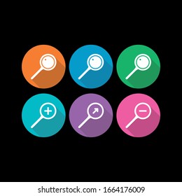 colorful magnifying glass symbols on black background
