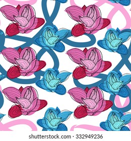 Colorful magnolia vector patter.