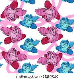 Colorful magnolia vector patter.
