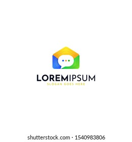Colorful mail chat bubble logo design